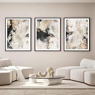 Modern Abstract Beige Canvas Wall Art Black Grey Beige Abstract Painting Black Beige Brown and Gray Decor Poster for Living Room Gold Foil Black and White Modern Canvas Wall Art 16x24inchx3 No Frame