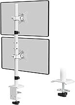 WORLDLIFT Dual Monitor Stand- Vertical Stack Monitor Desk Mount for Two Screens Up to 32 Inch Height Adjustable Screen Supports with Swivel, Tilt, Rotation, C-Clamp and Grommet Bases, white