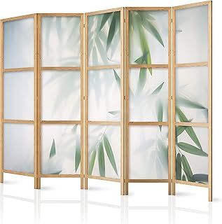 murando Room divider XXL green bamboo nature zen spa 225x171cm / 89"x68" 5 pieces Non-Woven Canvas Single-Sided Folding Screen Privacy wood pattern design hand made Home office Japan b-B-0591-z-c