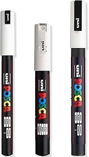 Posca - Ultra Fine to Fine Paint Marker Pens Set - PC-1MR, PC-1M, PC-3M - White Ink - Pack of 3