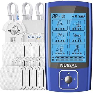 NURSAL Dual Channel TENS Machine for Pain Relief, 24 Modes TENS Unit Muscle Stimulator for Pain Relief/Management & Muscle Strength Rechargeable TENS Machine with 12 Pcs TENS Machine Pads Replacement