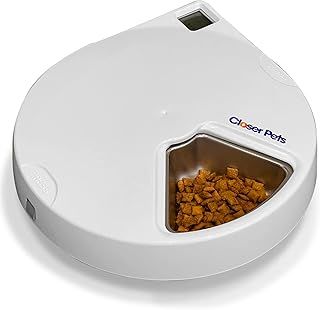 Closer Pets Automatic Pet Feeder | Cat or Small Dog Bowl with Digital Timer | For Wet or Dry Pet Food, up to 330g in Each (formerly Cat Mate) (5 Meal Feeder Stainless Steel Bowl)