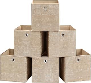 SONGMICS Storage Boxes, Set of 6 Non-Woven Fabric Box with Handle, 30 x 30 x 30 cm, Fit Cube Storage Unit, for Shelves, Foldable, Clothes Storage, Sand Beige RFB006K03