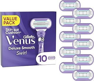 Gillette Venus Deluxe Smooth Swirl Women's Razor Blade Refills, Pack of 10, 5 durable blades to deliver an extra smooth shave that lasts