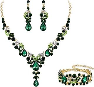 Ever Faith Wedding Jewellery Set for Women, Sparkly Rhinestone Crystal Vintage Floral Teardrop Brides Bridal Necklace Earrings Bracelet Sets Prom Party Costume Jewelry 3 Pcs