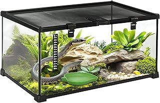 PawHut Glass Reptile Terrarium Insect Breeding Tank Vivarium Habitats with Thermometer for Lizards, Horned Frogs, Snakes, Spiders - Medium 50 x 30 x 25cm