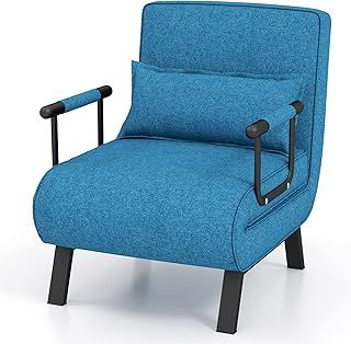 RELAX4LIFE Folding Sofa Bed, 4-in-1 Convertible Lounge Recliner Sleeper with 6-Position Adjustable Backrest and Removable Pillow, Upholstered Single Sofa Chair Guest Bed for Home Office (Blue)