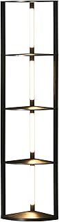 HOMCOM LED Floor Lamp with Shelves, 4 Layers Dimmable Modern Standing Lamp with Left-Right Rotatable Poles for Living Room Bedroom Office, Black