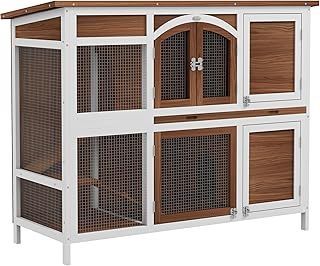 PawHut Rabbit Hutch Outdoor Guinea Pig Hutch 2 Tier Wooden Cage w/Ramp, Divider, Openable Roof, 125 x 48 x 100cm - Brown