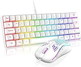 RedThunder 60% RGB Gaming Keyboard and Mouse Combo,UK Layout Ultra Compact Backlit Mini Keyboard, Lightweight 7200 DPI Cellular Optical Mouse, Portable Wired Gaming Set for PC PS5 Gamers (White)