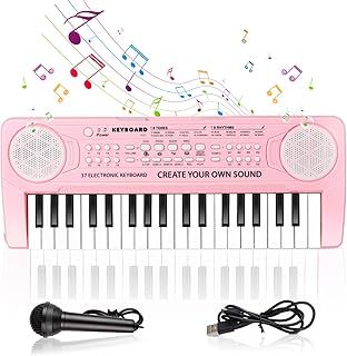Shayson Keyboard Piano for Kids 37 Keys Music Piano with Microphone Portable Musical Toy Electronic Piano Birthday Gifts for Girls Ages 3-12 Pink, NO.9127-PK