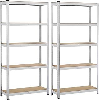 Yaheetech 2PCS 5 Tier Garage Shelving Units Heavy Duty Metal Storage Shelves Shed Utility Rack, 90 x 30 x 180cm, 175KG Per Shelf, Silver