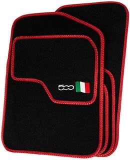 Precision 500 Logo On Black Car Mats For Fiat 500 2013-2020 Classic Red Trim - SS Mats
