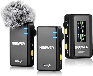 NEEWER CM28 Wireless Lavalier Microphone System, 1 Click Noise Canceling, 4GB Storage for 9Hrs of 48KHz 16 Bit Uncompressed Audio, Lapel Mic Compatible with iPhone/Android/PC/Camera/iPad