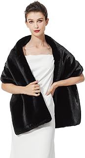 BEAUTELICATE Faux Fur Shawl Winter Wedding Wraps Women Bridal Stole Bridesmaids Shrug Cape Evening Party Wear 1920s Fancy Dress Costume One Size
