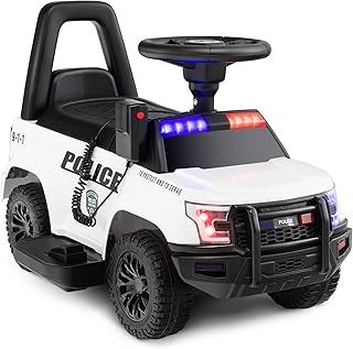 Kids Ride on Police Car, 6V Battery Powered Toy Car with Side Megaphone, Warning Light, USB/TF & Siren Sound, Children Electric Vehicle for Boys Girls (White)