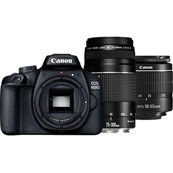 Canon EOS 4000D Kit + EF-S 18-55 DC III + 75-300 DC, 3011C010 (III + 75-300 DC) (Renewed)