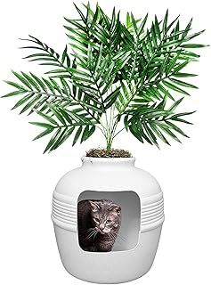 The Original Hidden Litter Box, Artificial Plants & Enclosed Cat Planter Litter Box, Vented & Odor Filter, Easy to Clean, White Birch