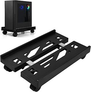 PC Stand, Computer Tower Stand, Mobile CPU Stand Adjustable, Computer Case Holder, PC Trolley Stand with 4 Caster Wheels for Floor Home Office Under Desk Black