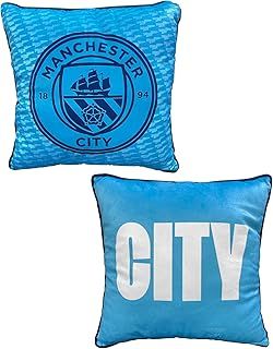Manchester City FC Character World Official Blue Cushion, Super Soft Reversible 2 Sided, Football Club Crest Design, Perfect For Any Bedroom, Sofa or on the Bed 40cm x 40cm
