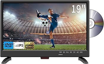 TV 19inch,TV with dvd player/T2 Freeview channels,Full HD IPS 1080P screen with HDMI and USB port,12v car cable/AC powered for RV,Bedroom,Campervan(UK-2023)