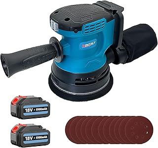 Brushless Orbital Sander, Cordless Random Sander, Electric Sander for Sanding, Polishing Wood, DIY, Home Improvements, 2X 5.5Ah Battery Replacement for Makita 18V Battery