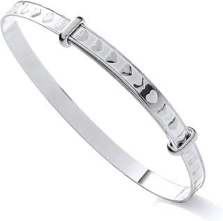 Sterling Silver Heart Expanding Baby Bangle Christening Gift