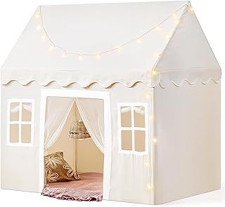 Tiny Land Kids Play Tent with Mat and Lights, | House for Kids, Princess Castle Toddler 1-13, Baby Indoor, 133*90*136CM, Bedroom Furniture - Reading & Playroom, Off-white (Tent2006-EU-20230222)