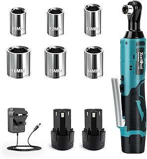 3/8" Cordless Ratchet Wrench, 12V Cordless Ratchet with 2 x 2000mAh Li-Ion Battery and Fast Charger, Max Torque 45N.m, 0-300rpm Electric Ratchet with LED Light and 6 Sockets (Blue)