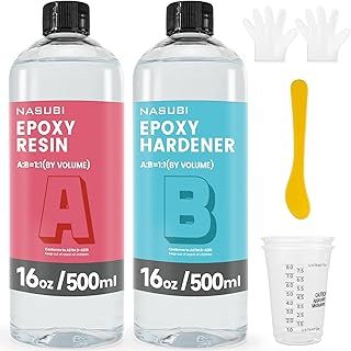 32OZ/1L Crystal Clear Epoxy Resin Kit - Clear Casting & Coating Resin for Art, Craft, DIY,Jewelry Making,Tumbler,River Table Tops with 10pcs 8oz Measuring Cups, Sticks and More