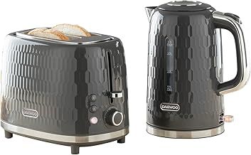 Daewoo Hive Collection, Kettle & Toaster Set, 1.7L Kettle With Matching 2 Slice Toaster, Safety Features, Easy Cleaning, Cohesive Kitchen Set, Grey