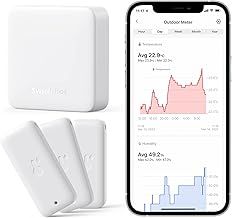 SwitchBot WiFi Thermometer Hygrometer 3 Pack with Hub Mini, IP65 Indoor Outdoor Thermometer Wireless, Humidity/Temperature/Dewpoint/VPD/Absolute Humidity Sensor with Smart Alerts, Works with Alexa