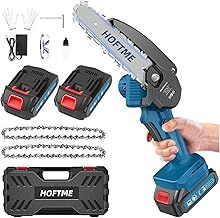 HOFTME Mini Chainsaw, 6 Inch Chainsaw Cordless with 2PCS 21V/2Ah Rechargeable Batteries, 2 Chains and Carrying Case, Portable Electric Chainsaw for Tree Branch Wood Cutting