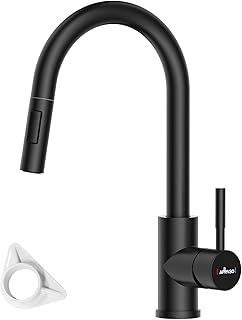Black Kitchen Taps, Kitchen Taps with Pull Out Spray, Kitchen Mixer Tap 360° Swivel, Kitchen Sink Tap with 2 Spary Modes, Black Tap for Kitchen I Stainless Steel Black