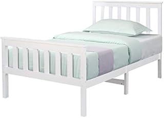 3ft Single Wood Bed Frame with Mattress Sprung Gel Memory Foam White Pine Solid wood Bed Frame Shaker Style UK (3ft Bed with Mattress)