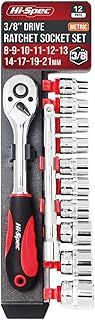 Hi-Spec 12pc Metric Socket Set with Ratchet Wrench & Extension Bar - 3/8" Drive, 8-21mm for Home DIY and Car Garage Mechanic - Rust Resistant Chrome Electroplating
