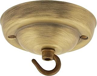 ElekTek 108mm Diameter Ceiling Rose with Hook Metallic Finishes Powder Coated Colours for Pendant Light Fittings and Chandeliers Antique Brass