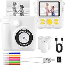 Kids Instant Print Camera, 1080P HD Digital Camera with 32G SD Card, 3 Rolls Photo Paper & 6 Color Pens, for 3-14 Year Old Girls (White)