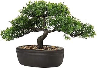 Hollyone 9" Artificial Bonsai Tree Fake Bonsai Tree Indoor Plant, Japanese Bonsai Decoration Faux Podocarpus Plants Artificial Plants Indoor Bonsai Tree for Home Décor, Desk, Table, Windowsill, Office
