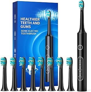 Electric Toothbrushes with 8 Replacement Brush Heads and 5 Brushing Modes,40,000vpm,Electric Toothbrush for Adults and Kids with 60 Days Battery Life,2 Minute Smart Time(Black)