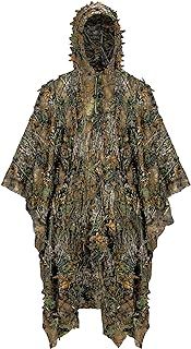 Ginsco 3D Leafy Camo Poncho Camoflage Woodland Cape Lightweight Ghillie Suit for Men, Ghillie Hood for Turkey Hunting Bird Watching Military Training Outdoor Airsoft Wildlife Photography Halloween
