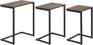 HOMCOM Nesting Side Tables Set of 3, C-Shaped Sofa Side Tables with Steel Frame for Sofa Couch and Bed, Rustic Brown