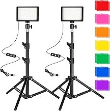 LED Photo Video Light 2-Pack, Ci-Fotto Dimmable 5600K USB LED Continuous Light Photography Light with Tripods and Color Filters for Photo Studios, YouTube, TikTok, Video Recording, Game Streaming