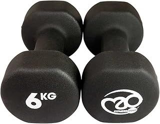 Fitness Mad Neoprene Dumbbells | Pair of Dumbbells | Home Exercise & Studio Use | Cast Iron Body with Neoprene Coating | Weights 0.5kg - 6kg, Multi Coloured & Black