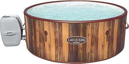 Lay-Z-Spa 60025 Helsinki Hot Tub, 180 AirJet Wood Effect Inflatable Spa with Freeze Shield Year Round Technology and Rapid Heating, 5-7 Person