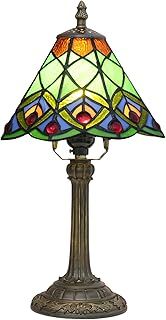 Blivuself Tiffany Small Stained Glass Table Lamp Green Peacock Tail Bedroom Bedside Desk Light For Office Dormitory Bar Decorate Retro Style Unique Cute Accent Decor Cottage 8 Village Nightstand Lamps