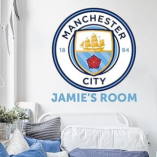 Manchester City Football Club Official Crest & Personalised Name Sticker Decal Mural (60cm)