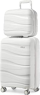 Kono Luggage Sets of 2 Piece Lightweight Polypropylene Hard Shell Suitcase with TSA Lock Spinner Wheels Travel Carry On Hand Cabin Luggage with Beauty Case (Set of 2, White)