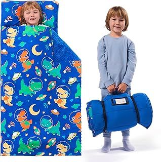 Joiedomi 139×51 cm Kids Sleeping Bag with Pillow& Blanket - Happy Nappers for Toddlers Preschool- Soft Kids Sleeping Mat - for Boys Girls Kindergarten Daycare Ages 3-7 Years (Dark Blue)