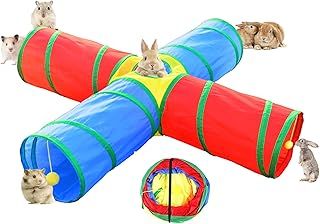 Rabbit Guinea-Pig Tunnel Toys - Collapsible 4 Way Rabbit Guinea Pig Bunny Tunnel Tube Accessories Hideaway House Beds for Small Animals Hides Running Hiding